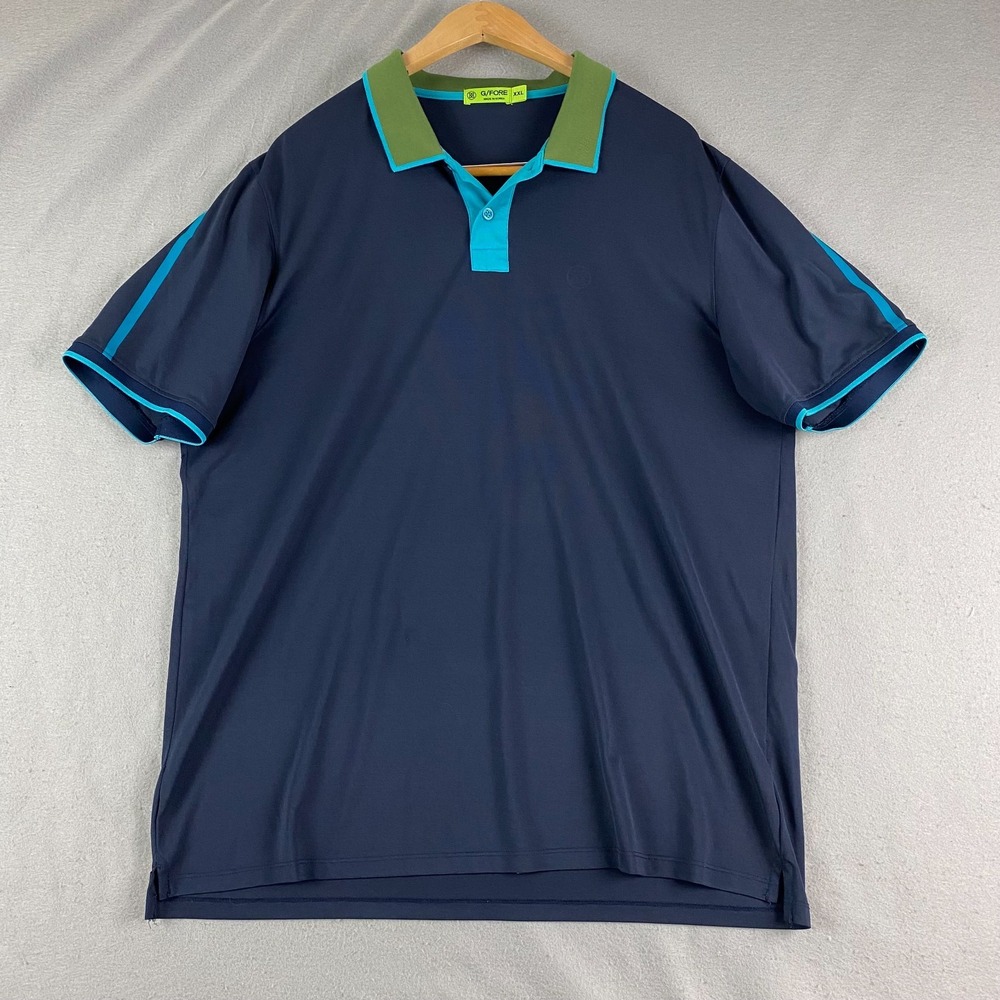 G/FORE Polo Shirt Mens 2XL Blue Solid Contrast Collar Golf Stretch Performance